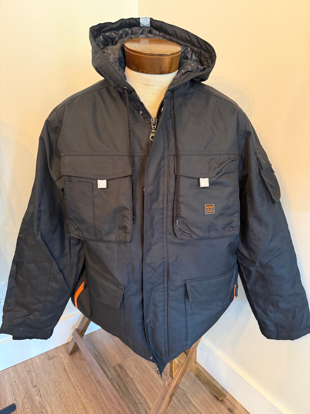 Walls Tuff Insulated Hooded Reflective Men's Large Black Orange Work Jacket